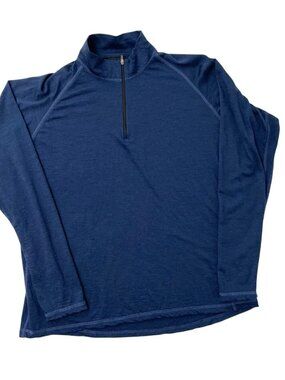Kapeka 100% Merino Wool Quarter Zip Base Layer Shirt Thumbholes Blue size XL